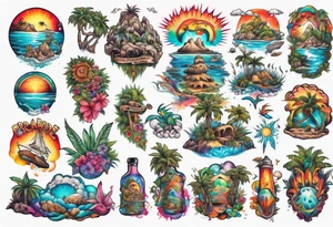 Psychedelic paradise island tattoo idea