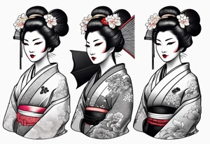 Geisha with a dress and a fan tattoo idea