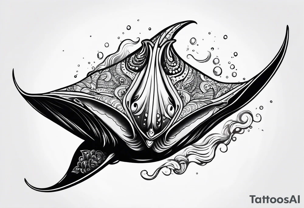 Cute manta ray swimming like flying tattoo idea