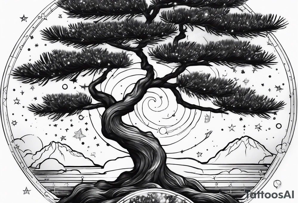 A pine tree in front of the constellation of Aquarius. No other stars should be used tattoo idea