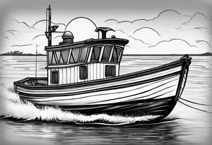 A simple vintage fishing boat tattoo idea