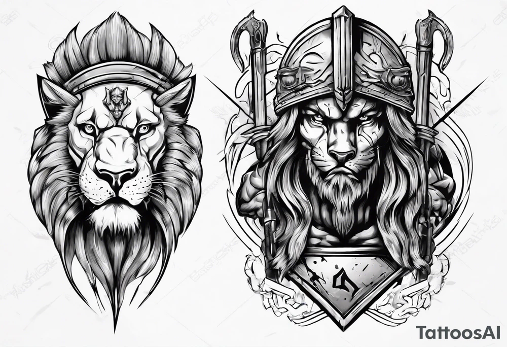 Spartan soldier with the head of a lion underneath him tattoo idea
