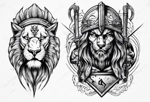 Spartan soldier with the head of a lion underneath him tattoo idea