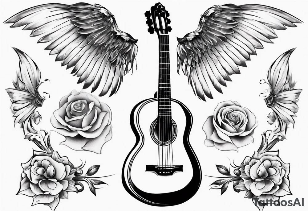 CROSSEED ACOUSTIC GUITAR AND VIOLIN WITH WINGS tattoo idea