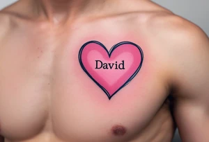 A simple black-outline heart with shaded pink filling and David in neat block letters. tattoo idea