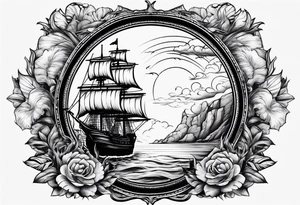 coastal scene with galleon tattoo idea