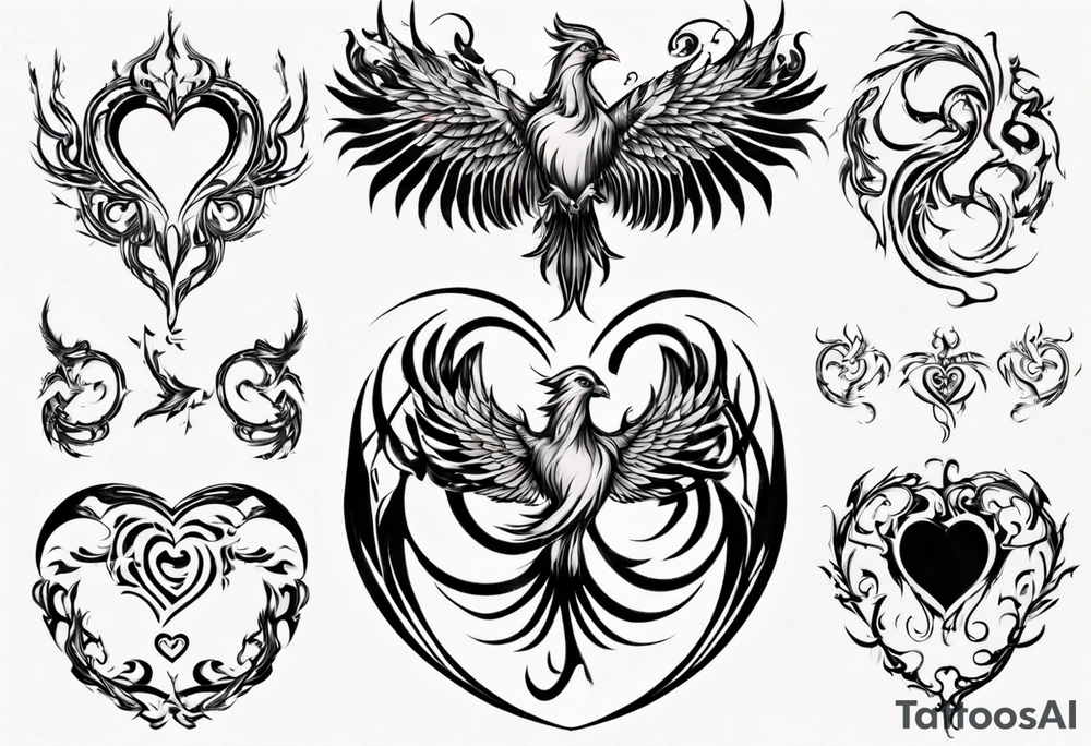 Phoenix in heart swril tattoo idea