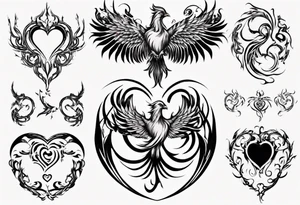 Phoenix in heart swril tattoo idea