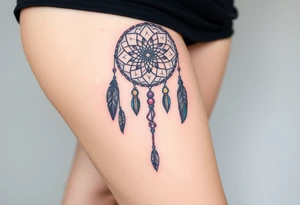 native dreamcatcher with flowing feathers and sacred beads tattoo idea