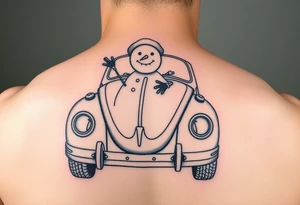 Snowman in a hot rod vw beetle tattoo idea