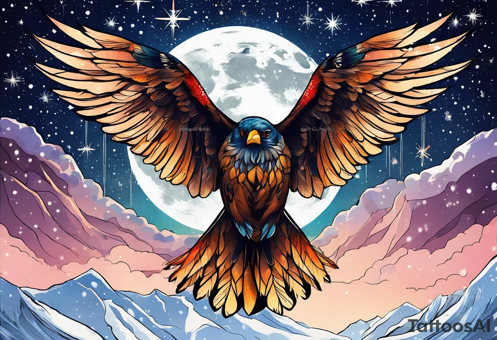 Constellation, bird wing , animal, snow , cross tattoo idea