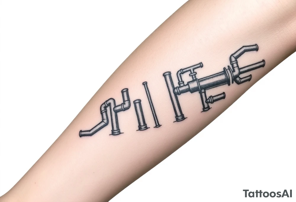 wide vertical System of thin pipes that transitions and transforms outwards of sides and end into thick, widespread 
veins of forearm tattoo idea