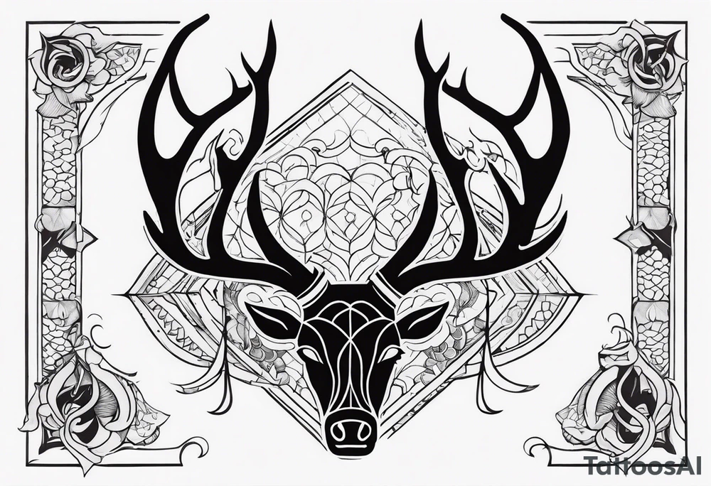 stag and fish with fishhook tattoo idea