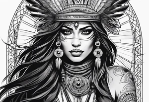 valkrye, kali, pirate, goddess, native american, looking right, wing tattoo idea
