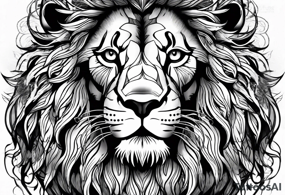 powerful lion with fire tattoo idea