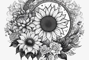 Cancer, moon, sunflower, flowers, fairy, goddess, love, kind, fierce, sun, caring, tattoo idea