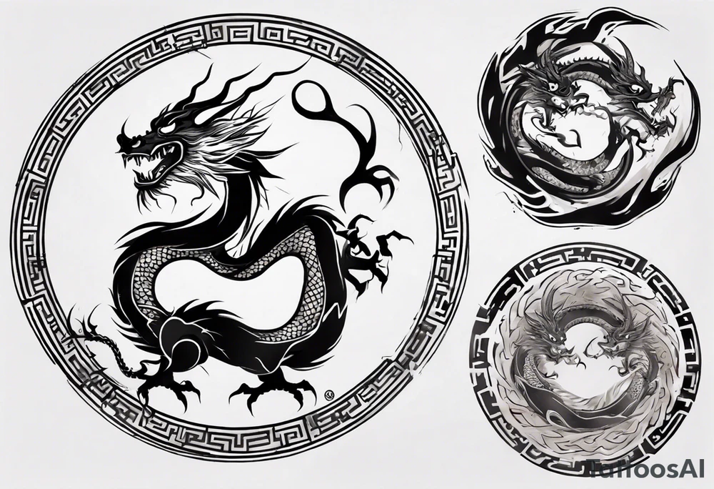 Chinese dragon in a circular shape with "02.03" written on its skin tattoo idea