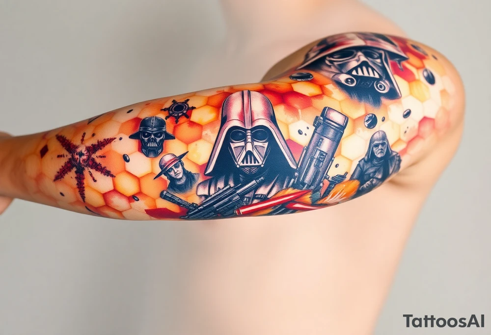 Honey combs with starwars characters tattoo idea