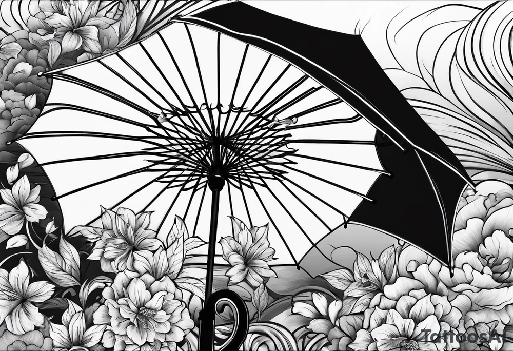 fire under an umbrella raininh tattoo idea