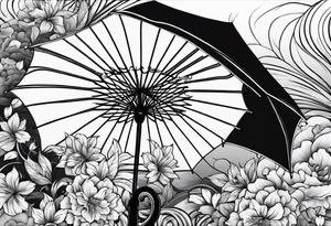 fire under an umbrella raininh tattoo idea