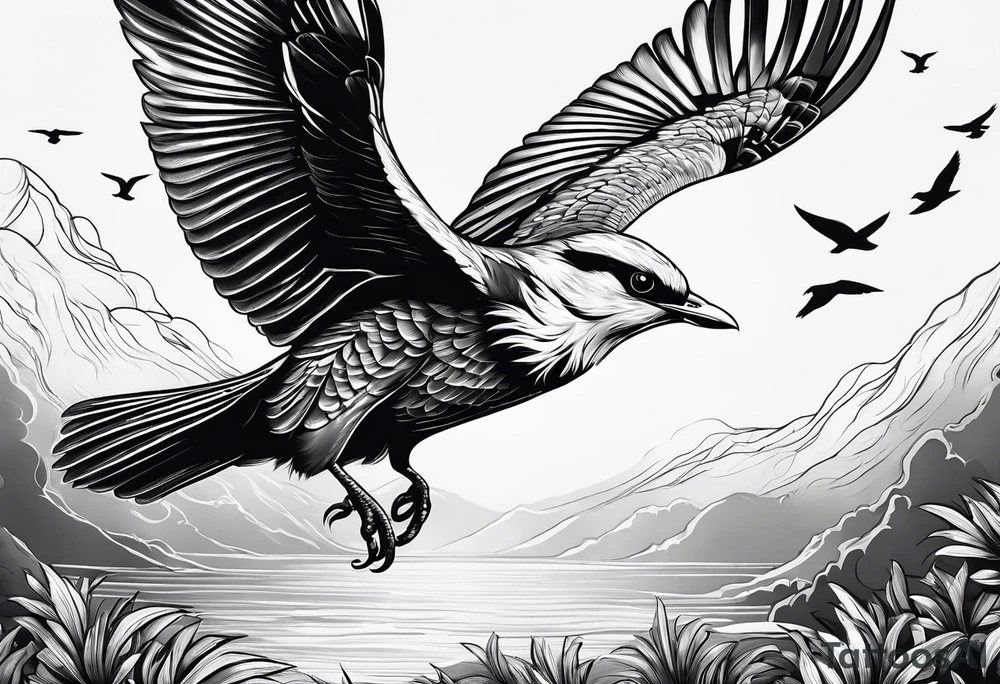 Beautiful bird flying to sundown tattoo idea