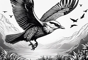 Beautiful bird flying to sundown tattoo idea