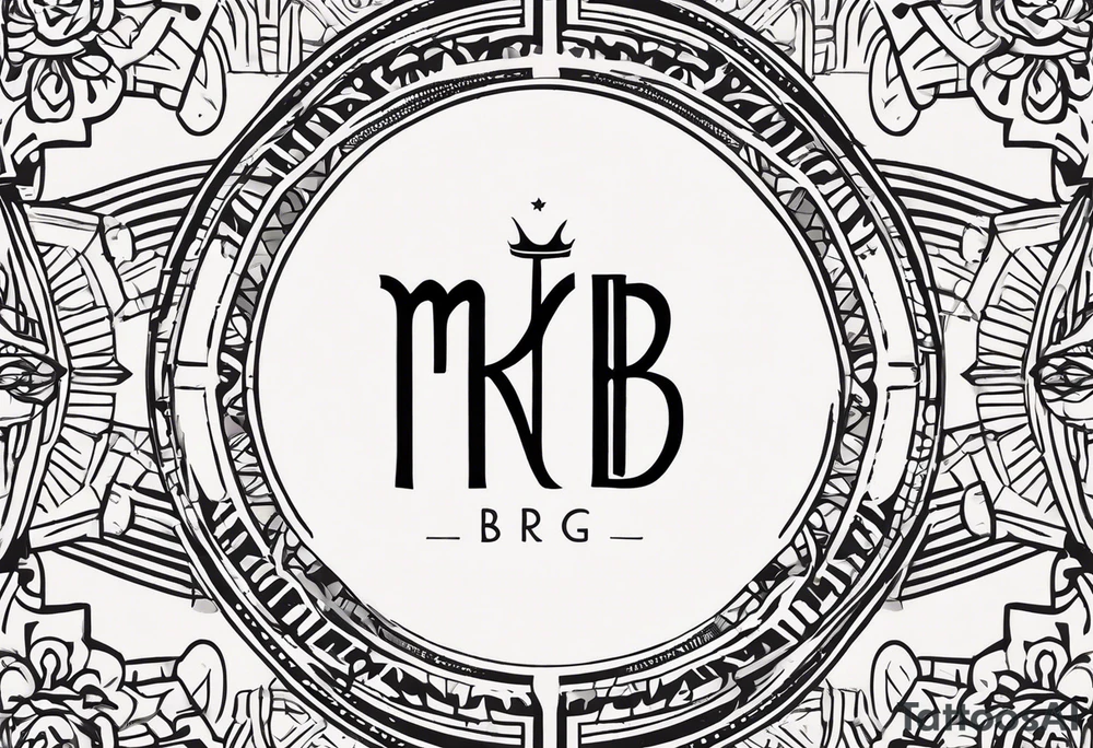 I'm looking for a minimalist logo-style tattoo that consists of the letters 'MRBG'. Keep it simple and not too fancy, just the clean and bold letters arranged in a stylish way. tattoo idea