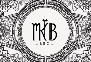 I'm looking for a minimalist logo-style tattoo that consists of the letters 'MRBG'. Keep it simple and not too fancy, just the clean and bold letters arranged in a stylish way. tattoo idea