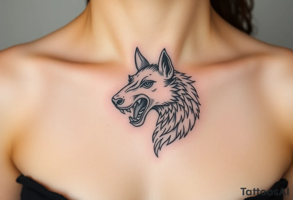 A  sheep wolf showing teeth as a mystical creature tattoo idea