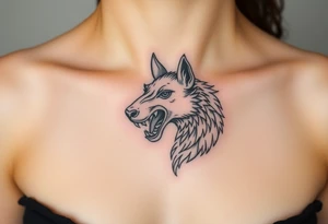 A  sheep wolf showing teeth as a mystical creature tattoo idea