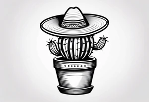 Cactus in a pot wearing a sombrero black and grey tattoo idea