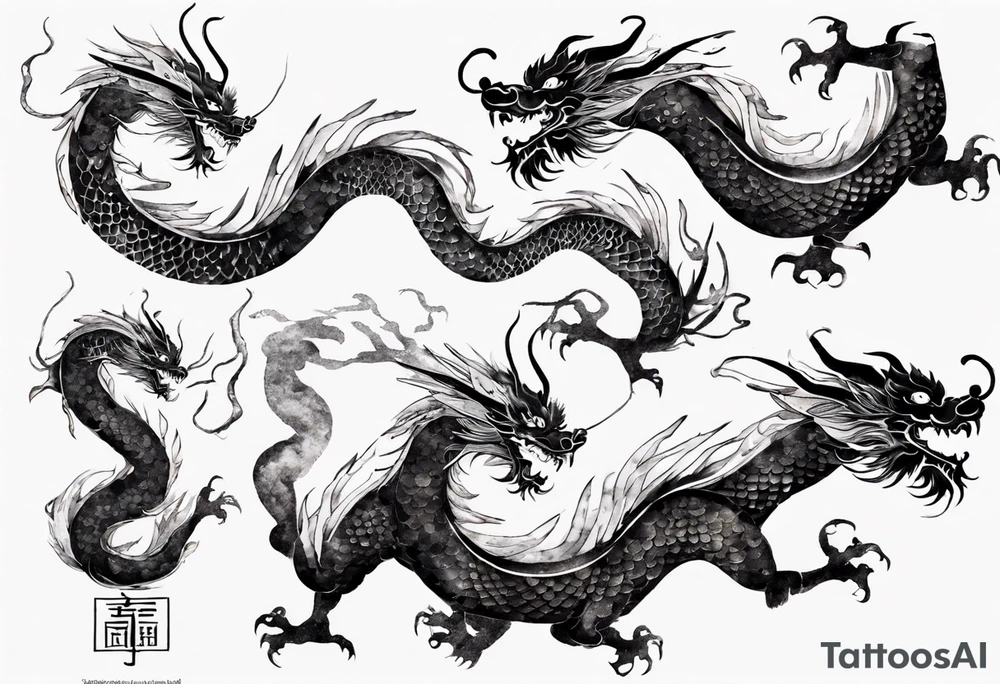 long chinese dragon with scales tattoo idea