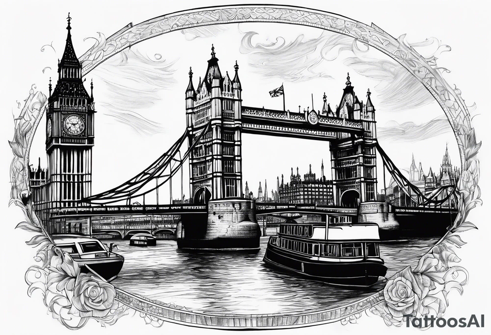 Old London with Tower Bridge and Big Ben tattoo idea