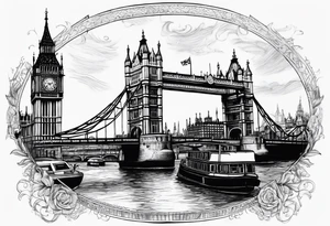 Old London with Tower Bridge and Big Ben tattoo idea