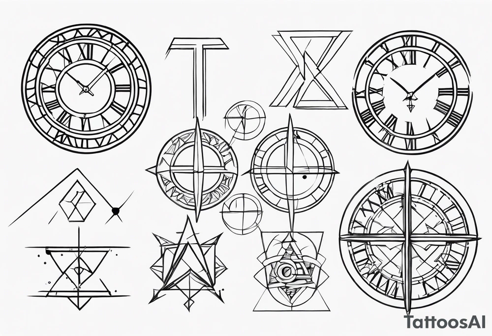 Roman numerals with anime gemometric tattoo idea