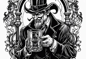 Devil holding whiskey bottle tattoo idea