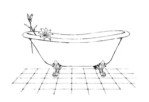Clawfoot bathtub with lily coming up from tile floor tattoo idea