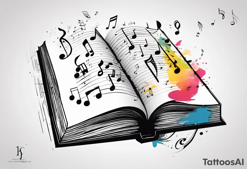 Song book with music notes coming out of it tattoo idea
