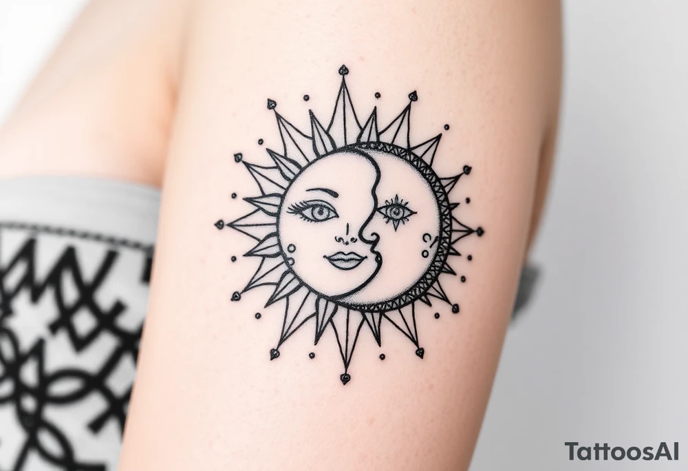 celestial sun and moon embrace with constellation patterns tattoo idea celestial sun and moon embrace with constellation patterns tattoo idea