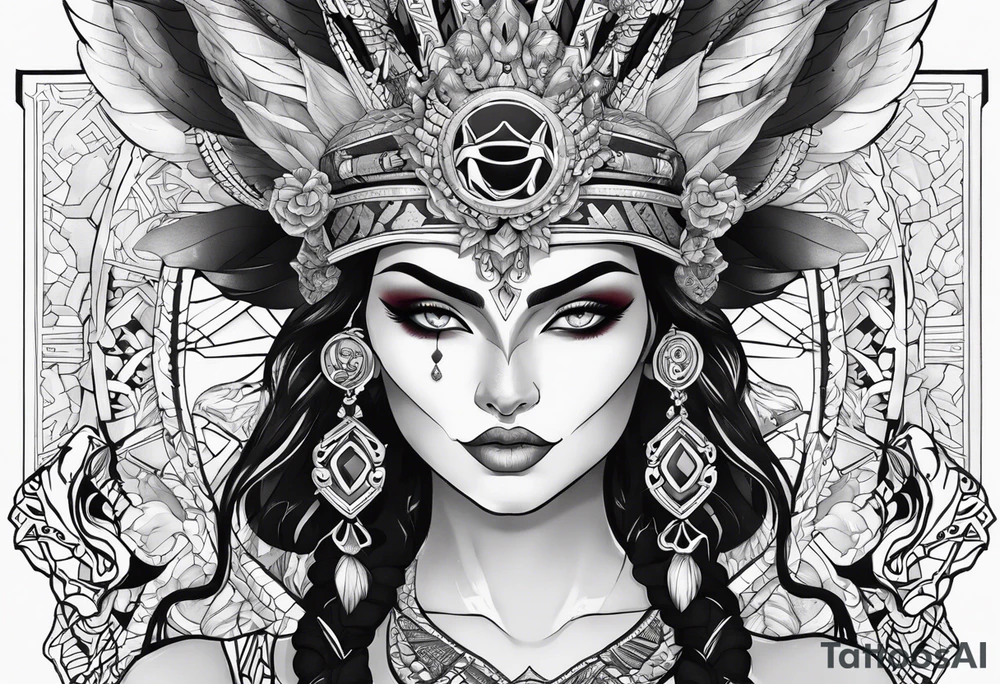 kali, alien goddess, valkrye, pirate, zenza resonance, pachamama, lotus azul, blank panther, eagle, skull, 5D, nueva gaya, dna 12 tattoo idea