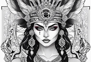 kali, alien goddess, valkrye, pirate, zenza resonance, pachamama, lotus azul, blank panther, eagle, skull, 5D, nueva gaya, dna 12 tattoo idea