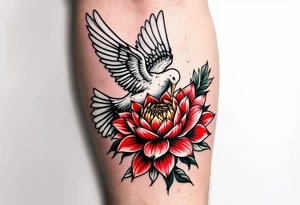 a dove drinking from an egyptian lotus (red and black) tattoo idea