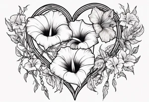 Morning glory and larkspur outlining a heart tattoo idea