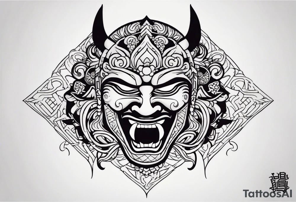 japanesenoh mask, anger, tattoo idea