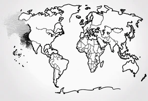 world globe map blowing up in one corner tattoo idea