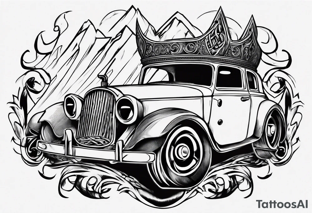 Viking hat on roof of car tattoo idea