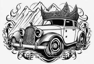 Viking hat on roof of car tattoo idea