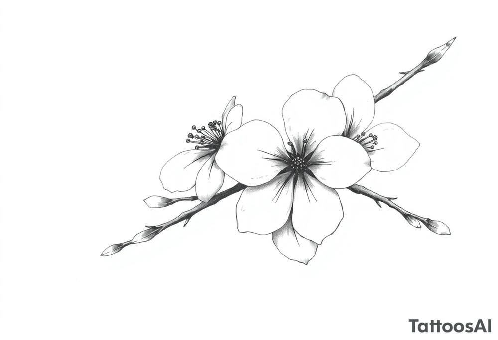 Elongated Cherry blossom with round petals tattoo idea