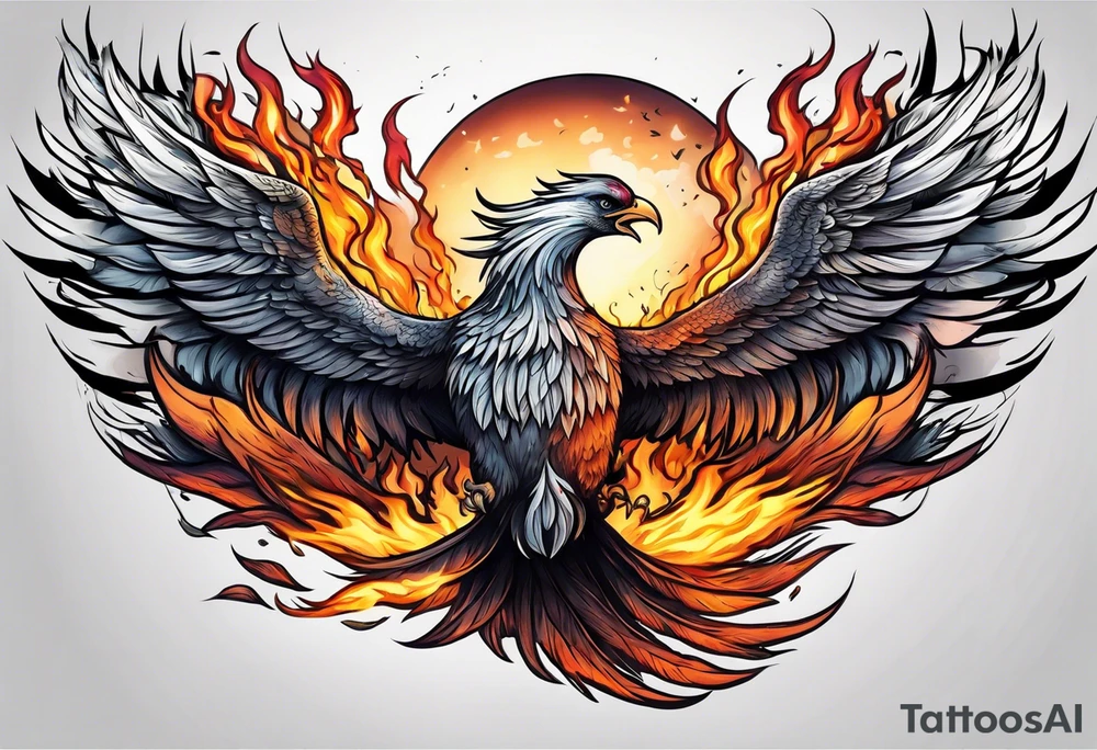 phoenix flying out of a bonfire tattoo idea