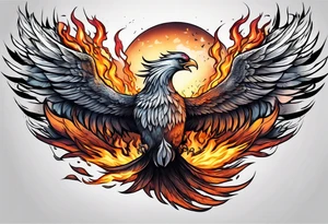 phoenix flying out of a bonfire tattoo idea